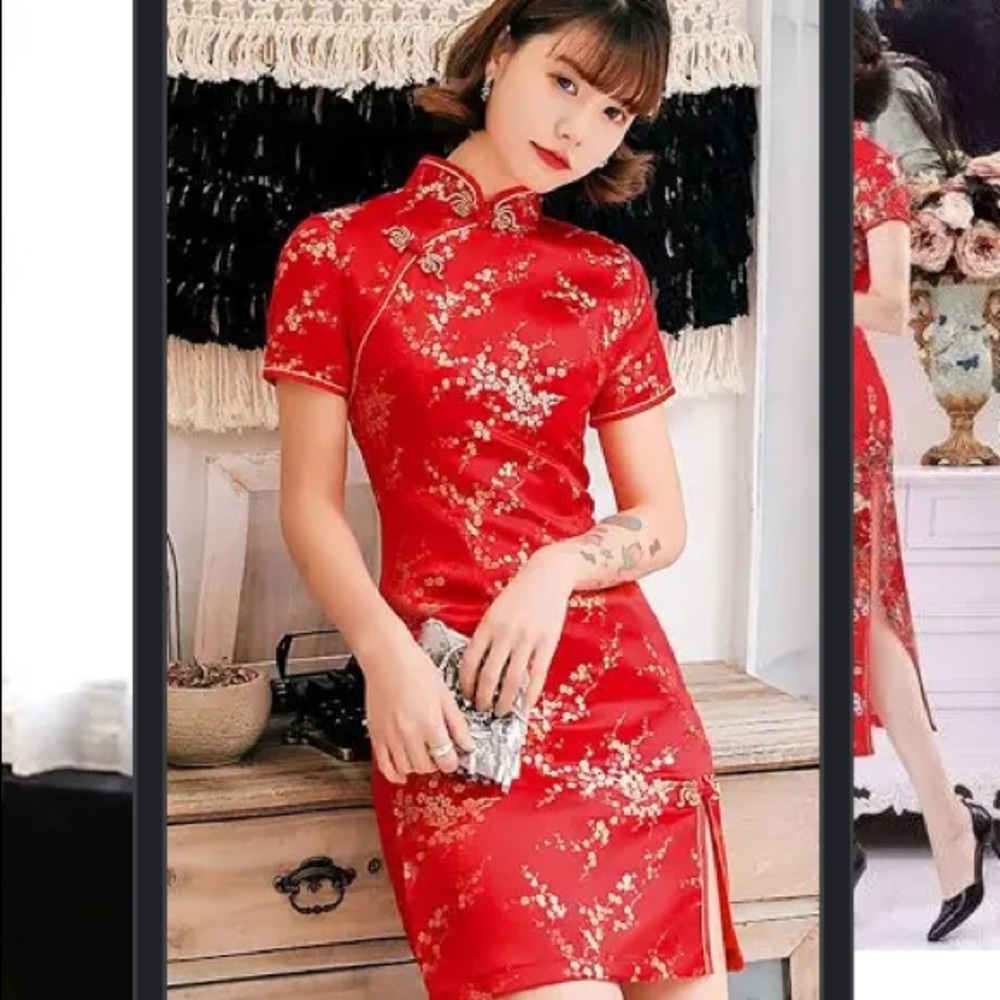 Elegant Red Floral Cheongsam Dress